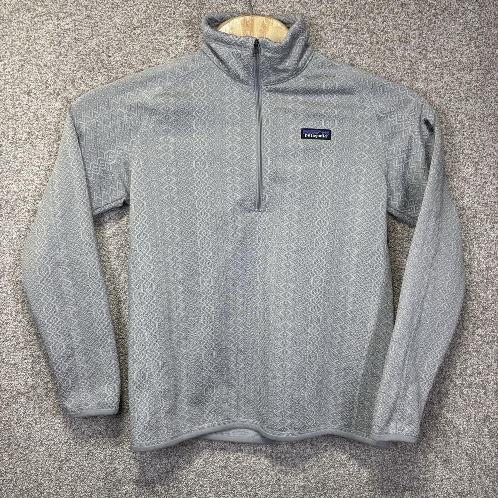 Patagonia R1 Air Fleece Pullover Womens Medium Gray 1/4 Zip Geometric 23618 FA21